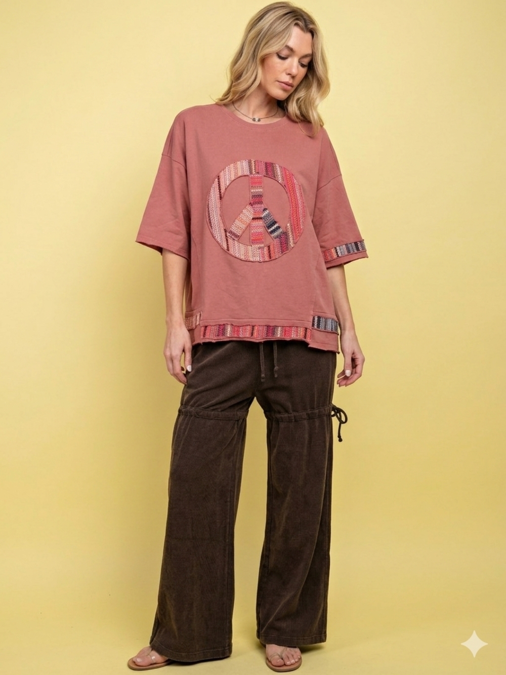 Easel Peace Sign Mineral Wash Top size L terracota NWT